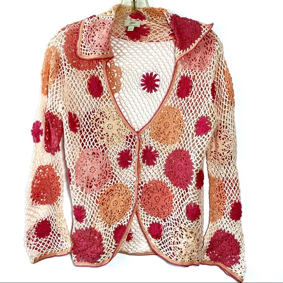 J. Jill Sweaters - Floral Crochet Linen Cotton Cardigan Size S